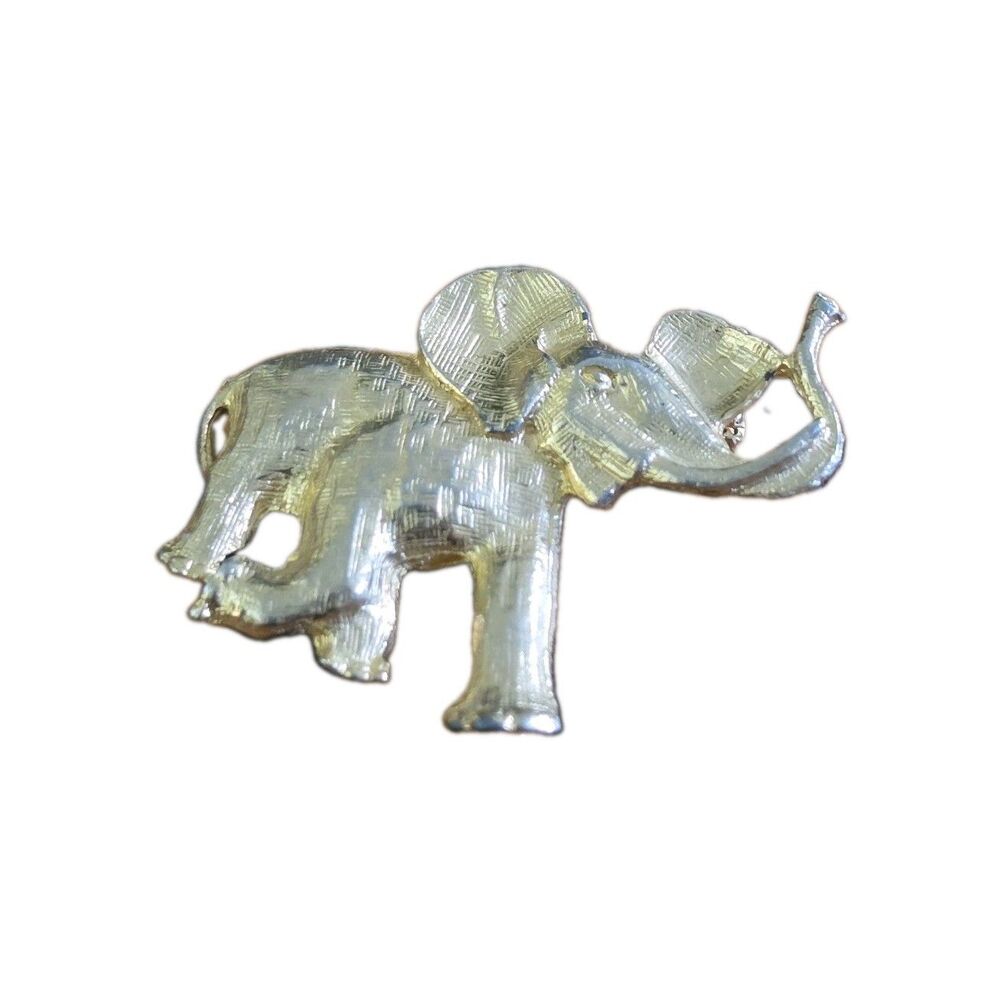 Vintage Gold Tone Textured Elephant Brooch Pin